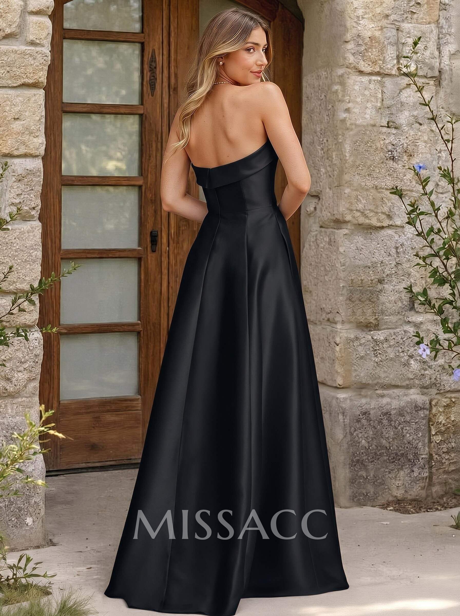 A-Line Strapless Sleeveless Floor-Length Satin Bridesmaid Dresses With Pockets A-Line Strapless Sleeveless Floor-Length Satin Bridesmaid Dresses With Pockets
