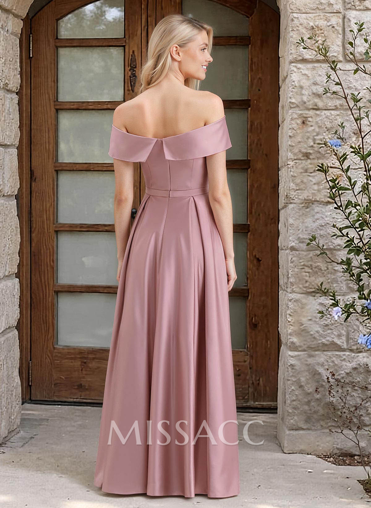A-Line Off-The-Shoulder Floor-Length Satin Bridesmaid Dresses With Pockets A-Line Off-The-Shoulder Floor-Length Satin Bridesmaid Dresses With Pockets