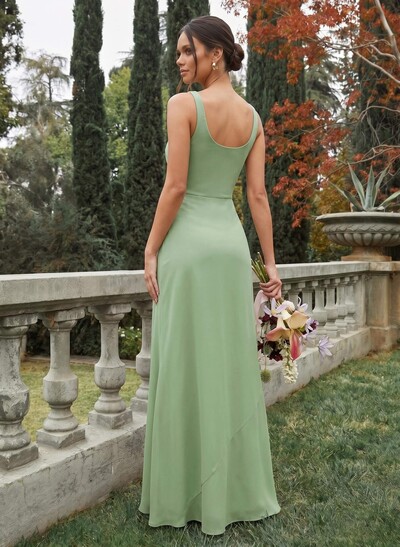 Sheath/Column Cowl Neck Sleeveless Floor-Length Chiffon Bridesmaid Dresses