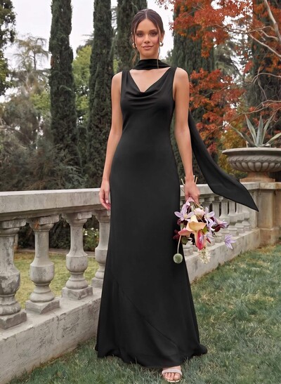 Sheath/Column Cowl Neck Sleeveless Floor-Length Chiffon Bridesmaid Dresses