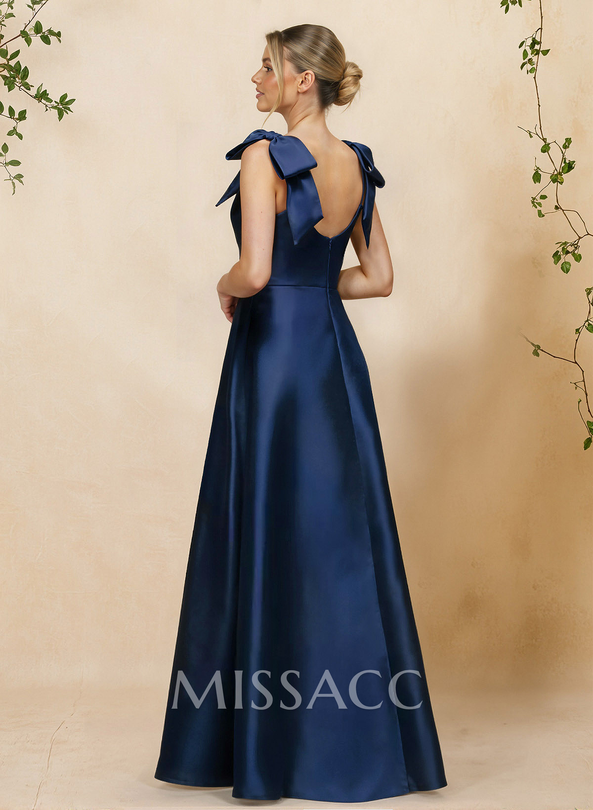 A-Line V-Neck Sleeveless Floor-Length Satin Bridesmaid Dresses With Bow(s) A-Line V-Neck Sleeveless Floor-Length Satin Bridesmaid Dresses With Bow(s)