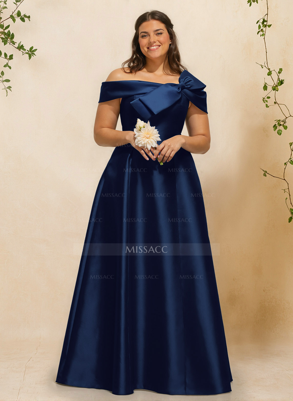 A-Line Off-The-Shoulder Sleeveless Floor-Length Satin Bridesmaid Dresses With Bow(s)