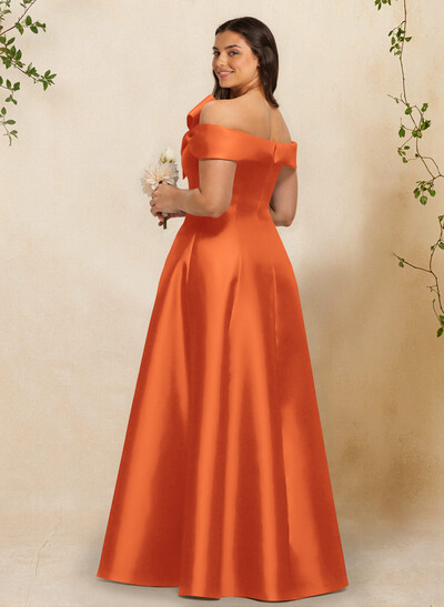 A-Line Off-The-Shoulder Sleeveless Floor-Length Satin Bridesmaid Dresses With Bow(s)