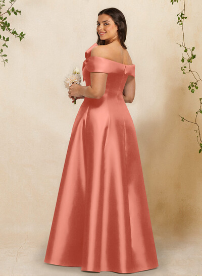 A-Line Off-The-Shoulder Sleeveless Floor-Length Satin Bridesmaid Dresses With Bow(s)