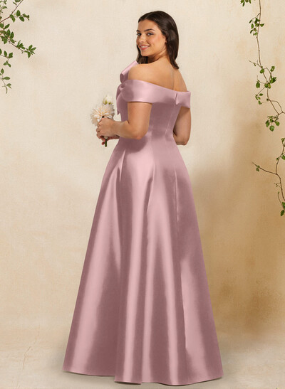 A-Line Off-The-Shoulder Sleeveless Floor-Length Satin Bridesmaid Dresses With Bow(s)