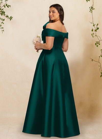 A-Line Off-The-Shoulder Sleeveless Floor-Length Satin Bridesmaid Dresses With Bow(s)