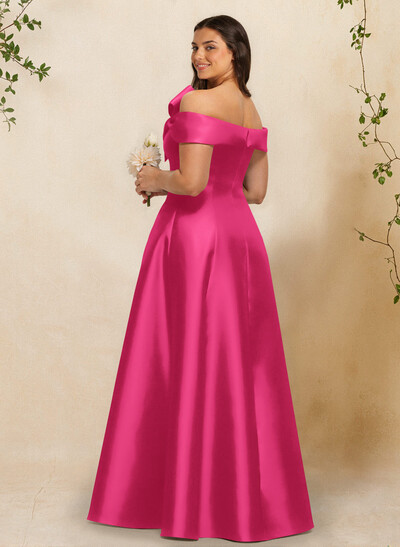 A-Line Off-The-Shoulder Sleeveless Floor-Length Satin Bridesmaid Dresses With Bow(s)