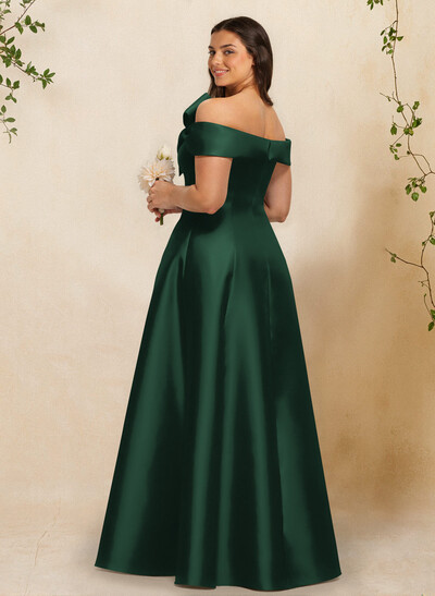 A-Line Off-The-Shoulder Sleeveless Floor-Length Satin Bridesmaid Dresses With Bow(s)