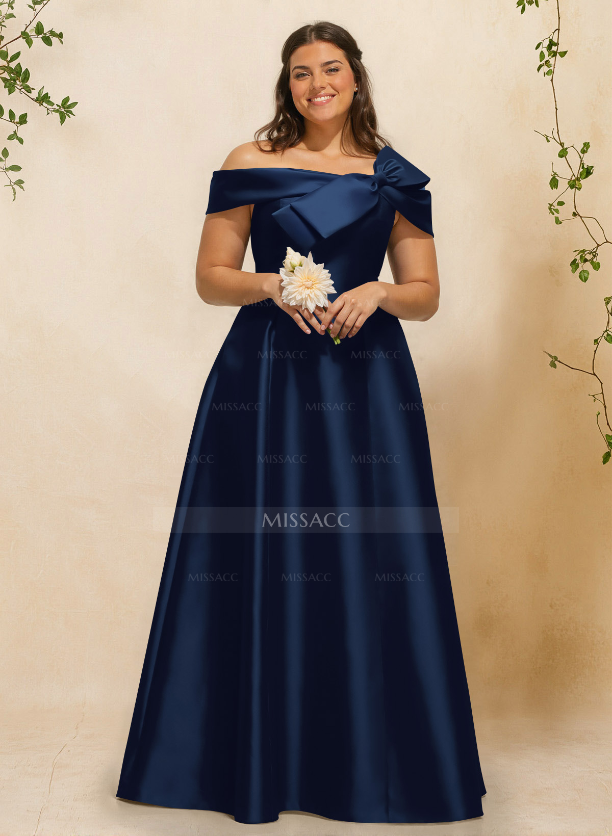 A-Line Off-The-Shoulder Sleeveless Floor-Length Satin Bridesmaid Dresses With Bow(s)