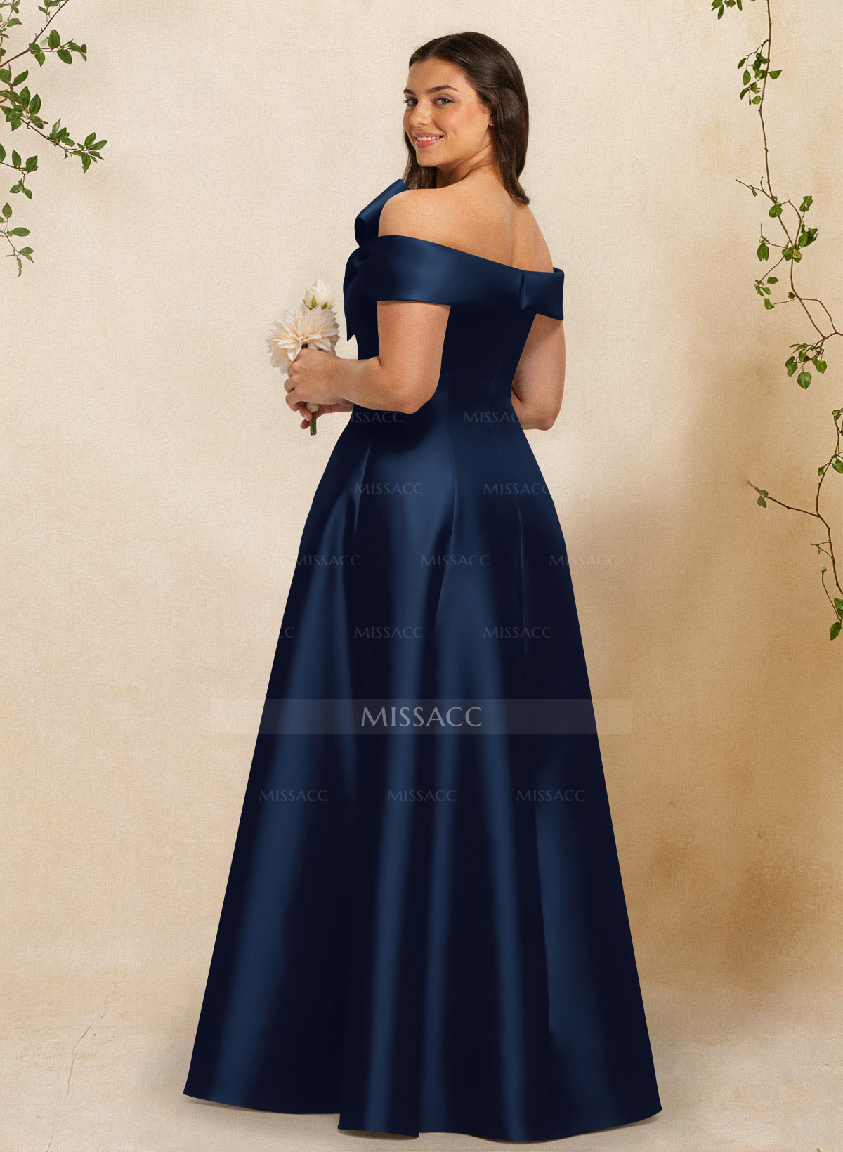 A-Line Off-The-Shoulder Sleeveless Floor-Length Satin Bridesmaid Dresses With Bow(s)