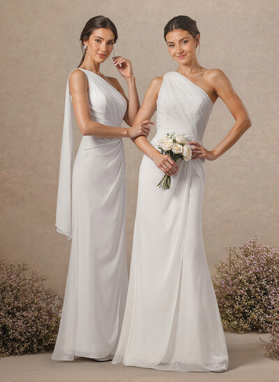 Sheath/Column One-Shoulder Sleeveless Floor-Length Chiffon Bridesmaid Dresses