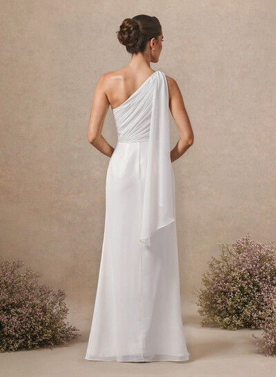 Sheath/Column One-Shoulder Sleeveless Floor-Length Chiffon Bridesmaid Dresses