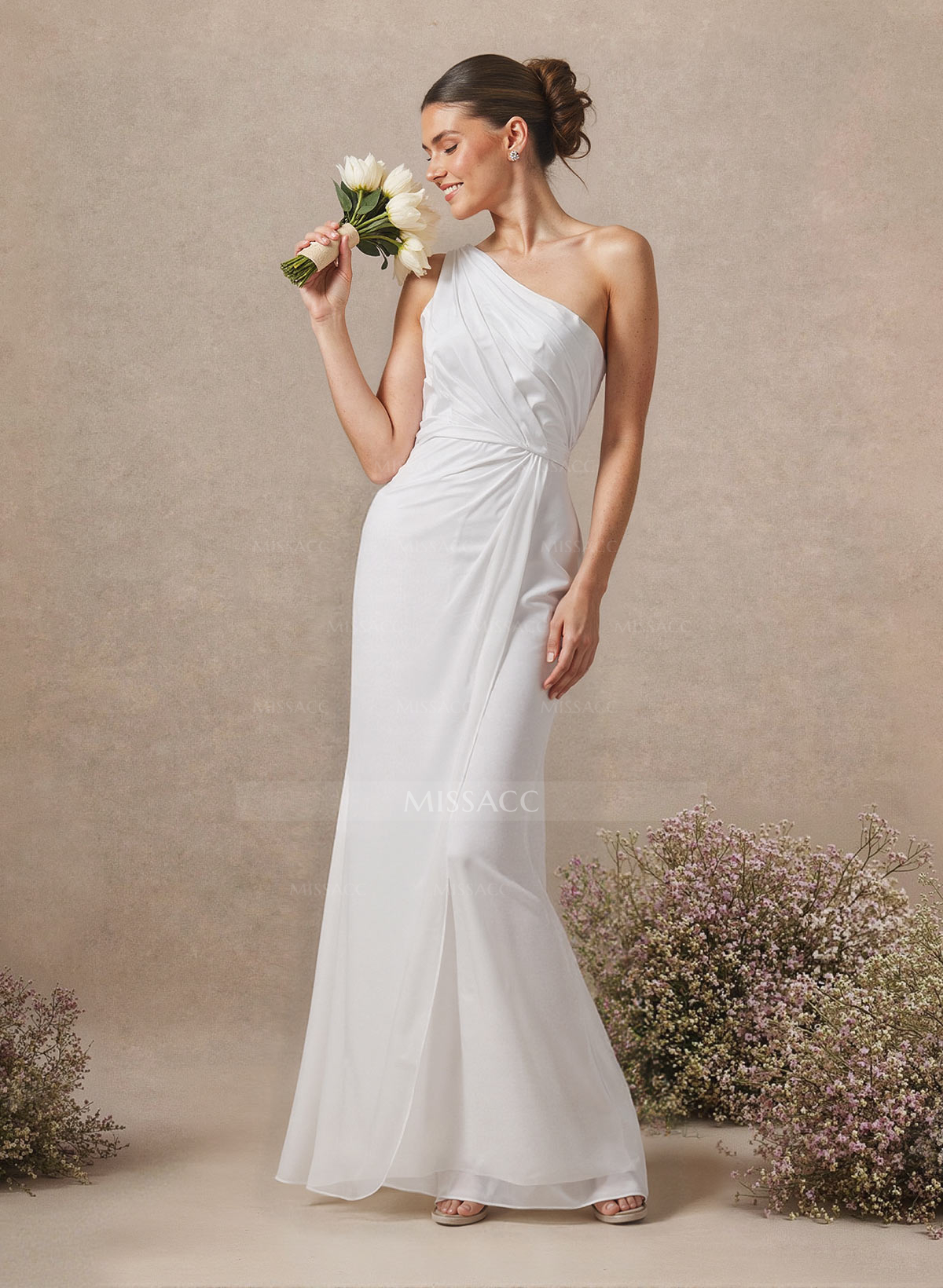 Sheath/Column One-Shoulder Sleeveless Floor-Length Chiffon Bridesmaid Dresses