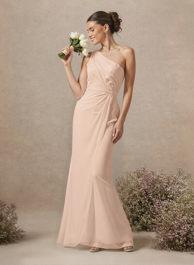 Sheath/Column One-Shoulder Sleeveless Floor-Length Chiffon Bridesmaid Dresses