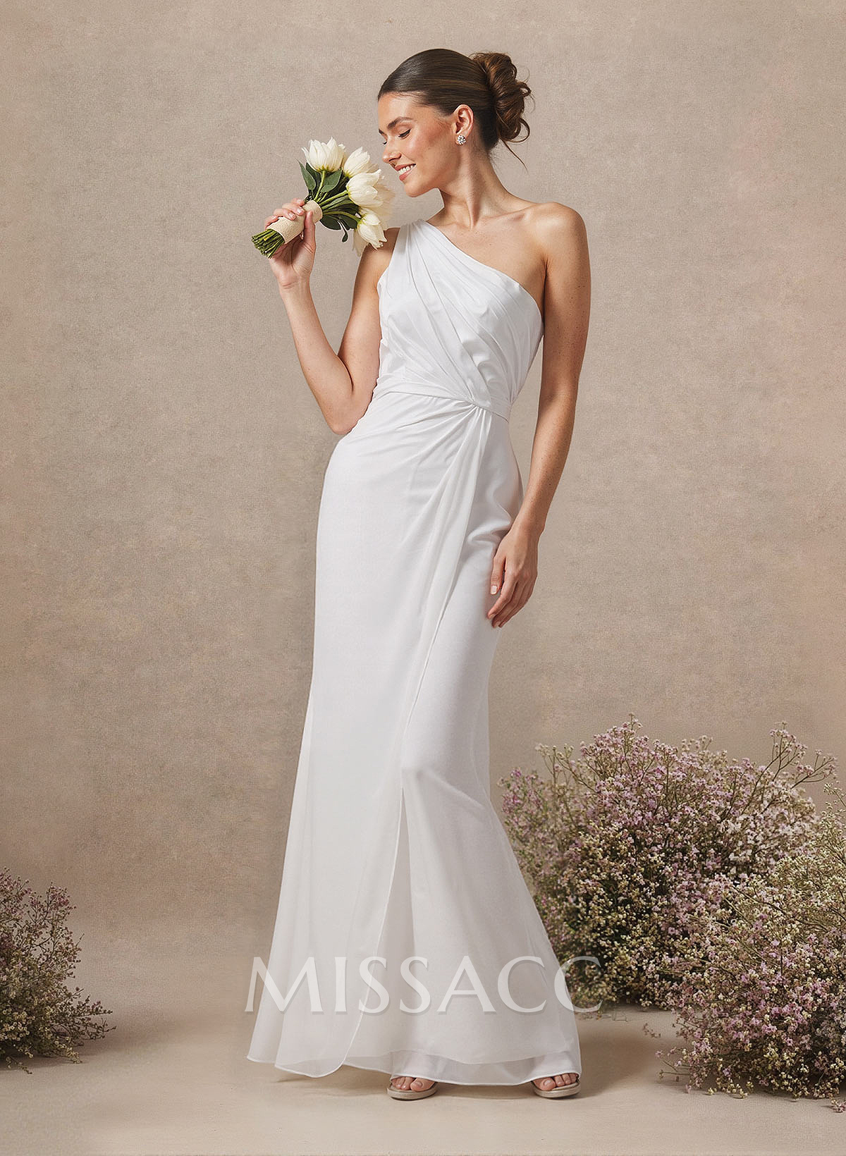 Sheath/Column One-Shoulder Sleeveless Floor-Length Chiffon Bridesmaid Dresses Sheath/Column One-Shoulder Sleeveless Floor-Length Chiffon Bridesmaid Dresses