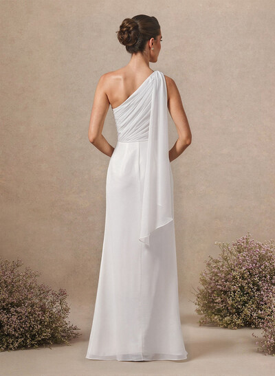 Sheath/Column One-Shoulder Sleeveless Floor-Length Chiffon Bridesmaid Dresses