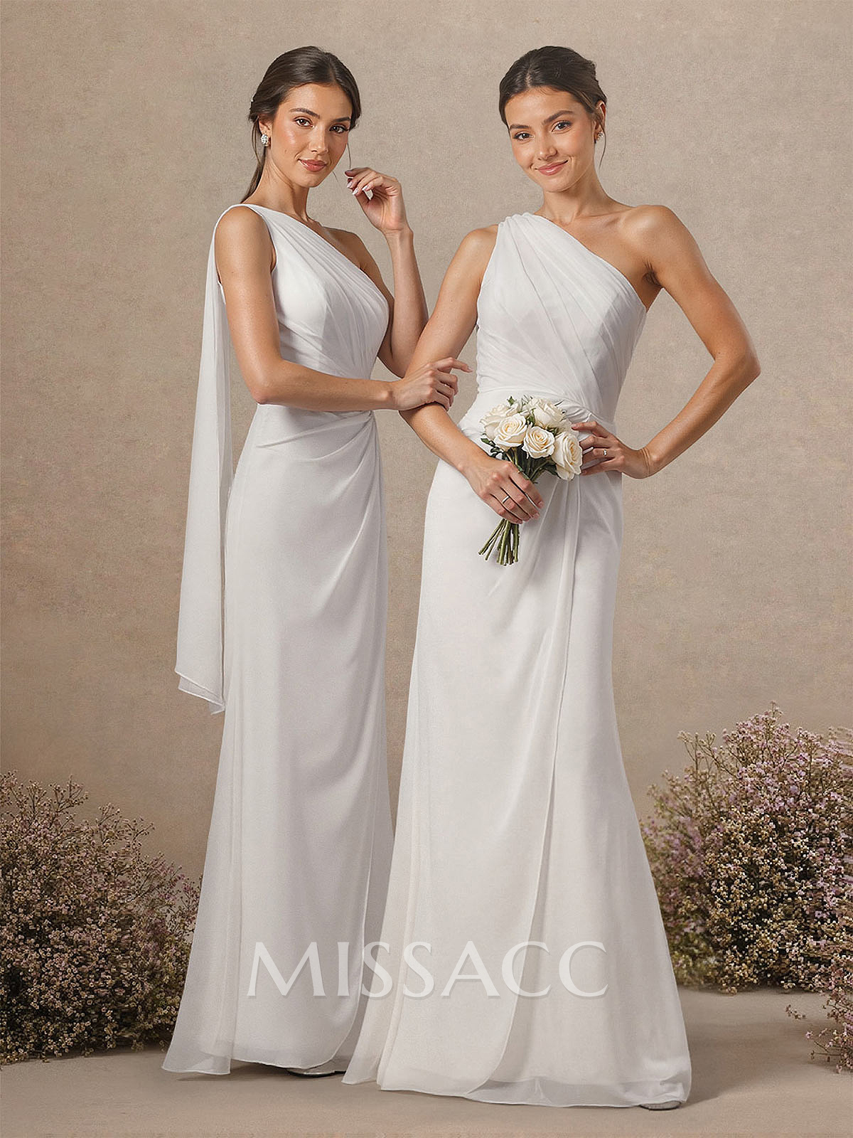 Sheath/Column One-Shoulder Sleeveless Floor-Length Chiffon Bridesmaid Dresses