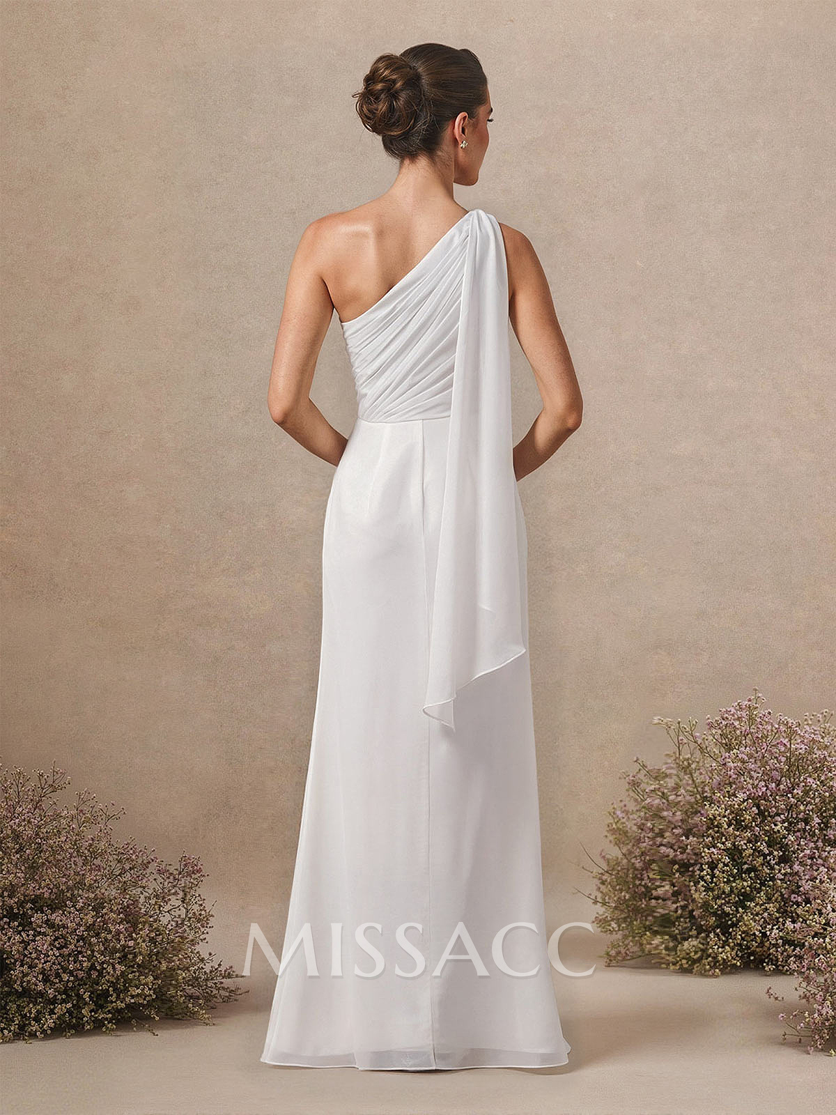 Sheath/Column One-Shoulder Sleeveless Floor-Length Chiffon Bridesmaid Dresses