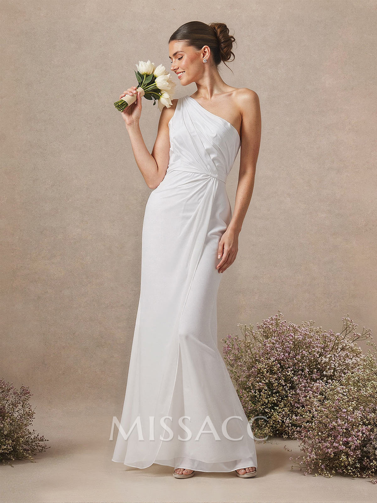 Sheath/Column One-Shoulder Sleeveless Floor-Length Chiffon Bridesmaid Dresses