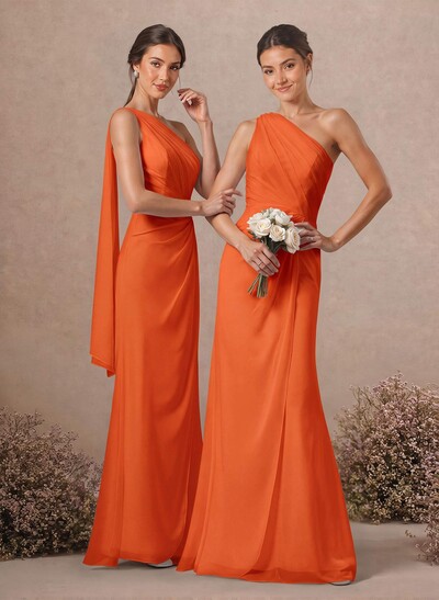 Sheath/Column One-Shoulder Sleeveless Floor-Length Chiffon Bridesmaid Dresses