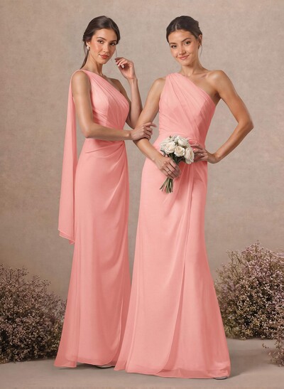 Sheath/Column One-Shoulder Sleeveless Floor-Length Chiffon Bridesmaid Dresses
