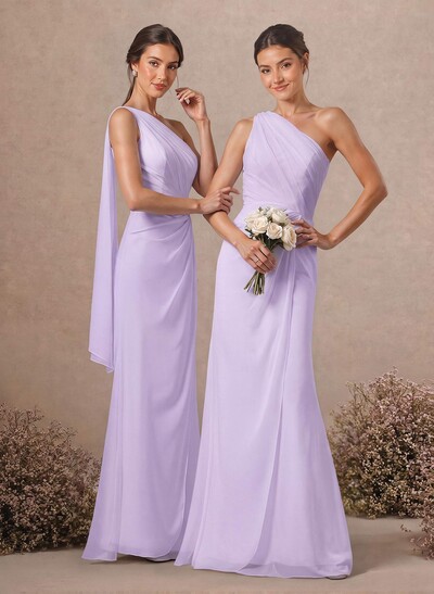 Sheath/Column One-Shoulder Sleeveless Floor-Length Chiffon Bridesmaid Dresses