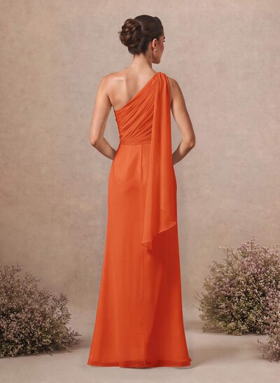 Sheath/Column One-Shoulder Sleeveless Floor-Length Chiffon Bridesmaid Dresses