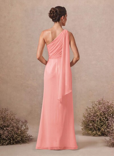Sheath/Column One-Shoulder Sleeveless Floor-Length Chiffon Bridesmaid Dresses