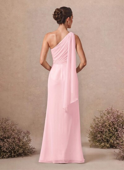 Sheath/Column One-Shoulder Sleeveless Floor-Length Chiffon Bridesmaid Dresses