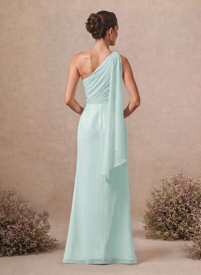 Sheath/Column One-Shoulder Sleeveless Floor-Length Chiffon Bridesmaid Dresses