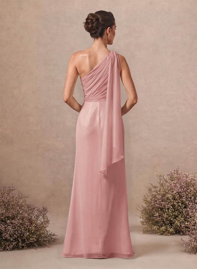 Sheath/Column One-Shoulder Sleeveless Floor-Length Chiffon Bridesmaid Dresses