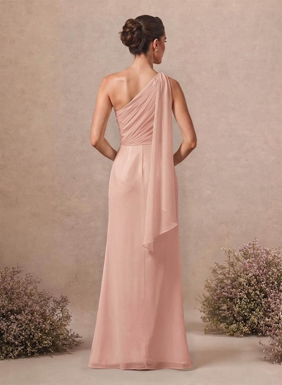 Sheath/Column One-Shoulder Sleeveless Floor-Length Chiffon Bridesmaid Dresses
