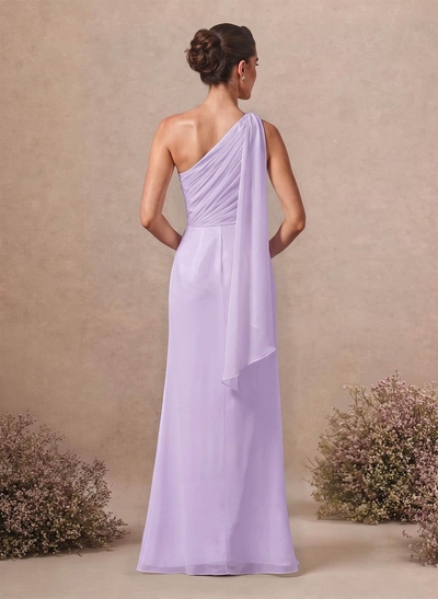Sheath/Column One-Shoulder Sleeveless Floor-Length Chiffon Bridesmaid Dresses