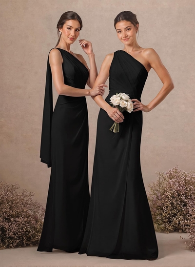 Sheath/Column One-Shoulder Sleeveless Floor-Length Chiffon Bridesmaid Dresses