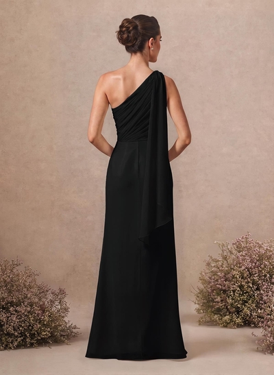 Sheath/Column One-Shoulder Sleeveless Floor-Length Chiffon Bridesmaid Dresses