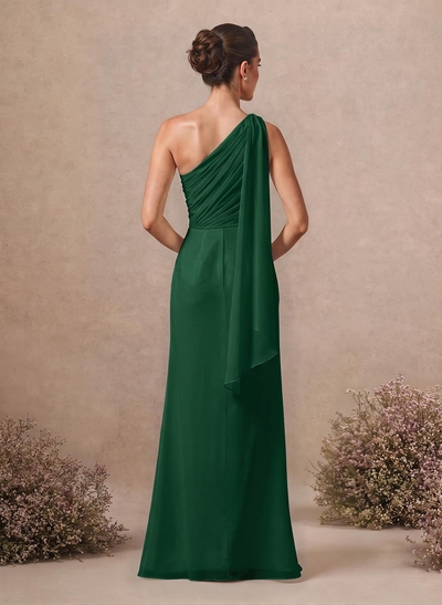 Sheath/Column One-Shoulder Sleeveless Floor-Length Chiffon Bridesmaid Dresses