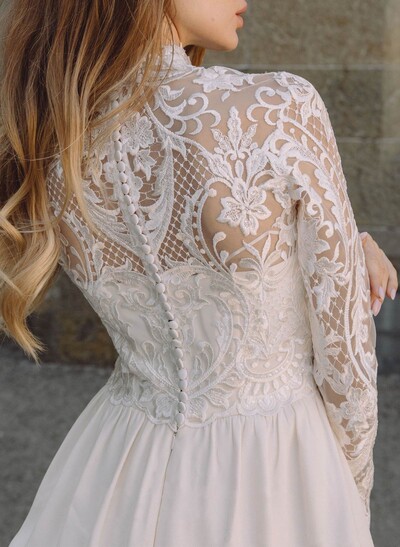 Elegant High Neck Long Sleeves Tiered A-Line Short/Mini Lace Cocktail Dresses