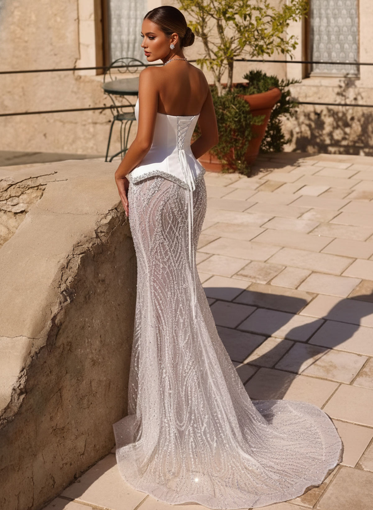 Sparkle & Shine Beading Sequins Cowl Neck Lace Mermaid Sweep Train Lace Evening Dresses