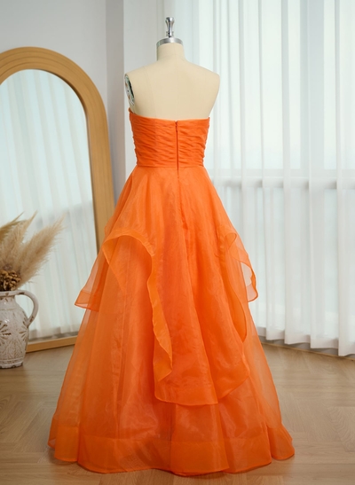 Elegant Strapless Sleeveless Tiered Ruffle A-Line Floor-Length Tulle Evening Dresses