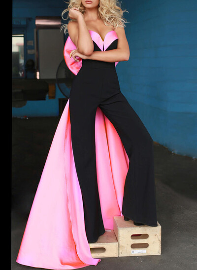 Jumpsuit Sweetheart Sleeveless Floor-Length Matte Satin/Velvet Evening Dresses With Bow(s)