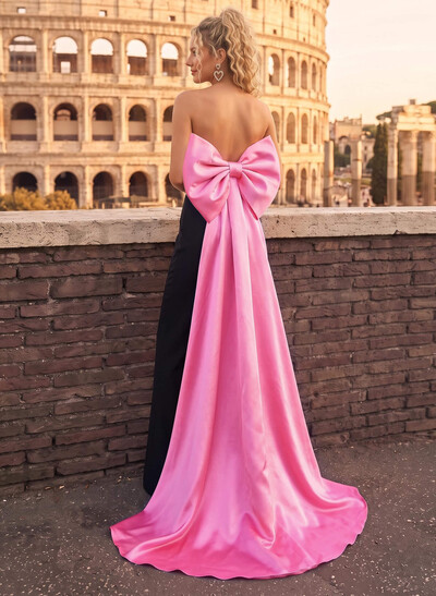 Jumpsuit Sweetheart Sleeveless Floor-Length Matte Satin/Elastic Satin Evening Dresses With Bow(s)