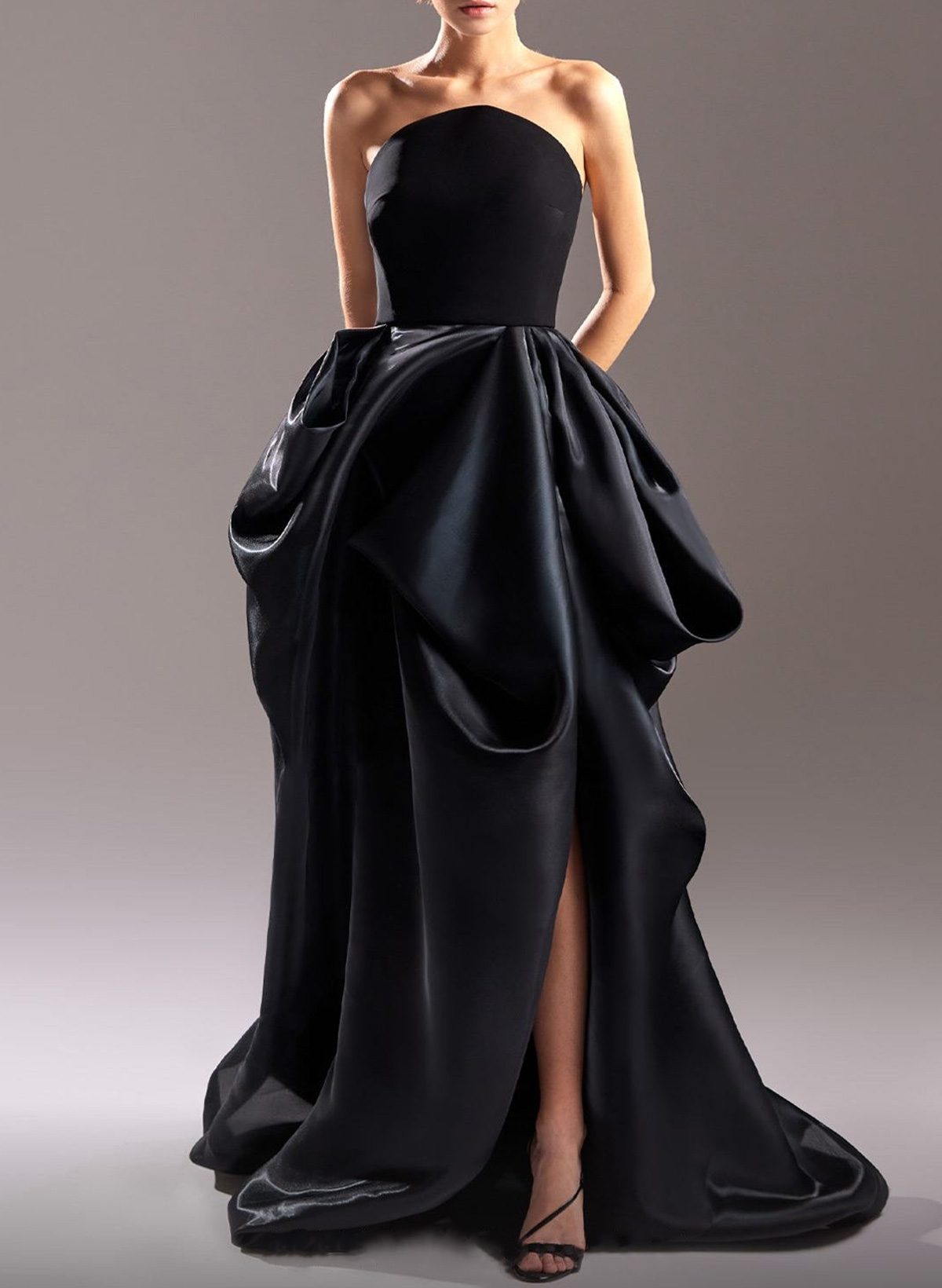 Elegant A-Line Sweep Train Matte Satin/Liquid Satin Evening Dresses With Ruffle/High Split