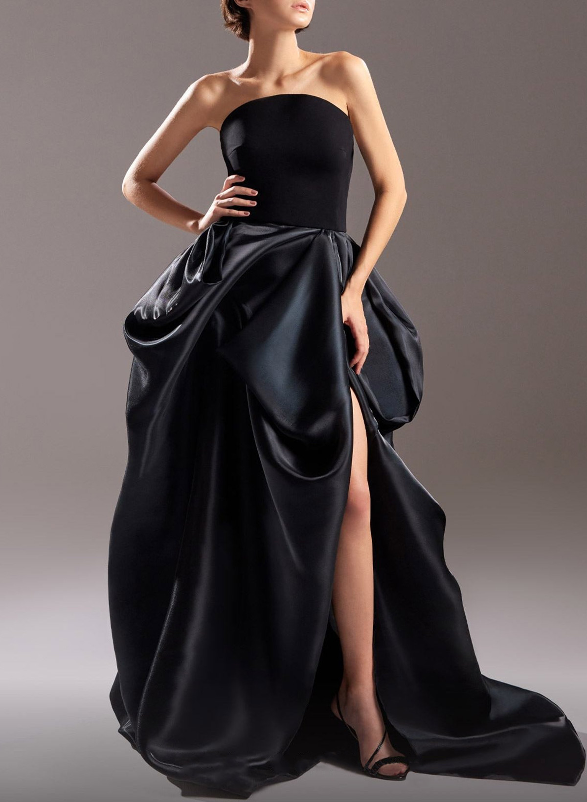 Elegant A-Line Sweep Train Matte Satin/Liquid Satin Evening Dresses With Ruffle/High Split