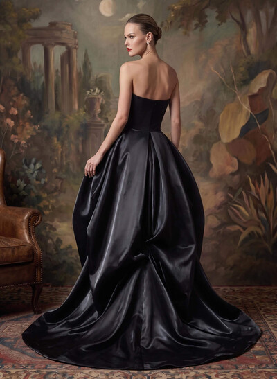 Elegant A-Line Sweep Train Elastic Satin/Liquid Satin Evening Dresses With Ruffle/High Split