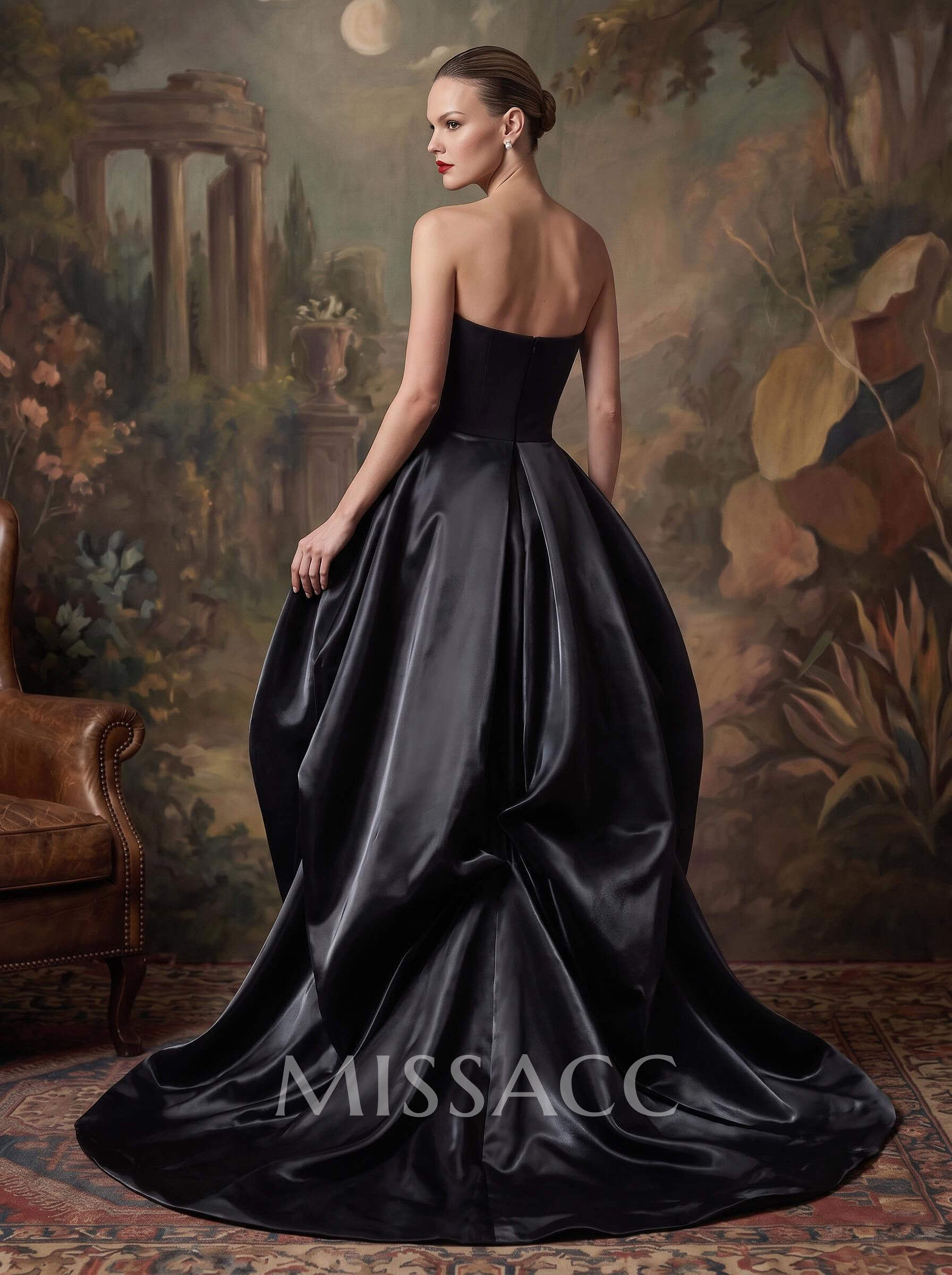 Elegant A-Line Sweep Train Elastic Satin/Liquid Satin Evening Dresses With Ruffle/High Split Elegant A-Line Sweep Train Elastic Satin/Liquid Satin Evening Dresses With Ruffle/High Split