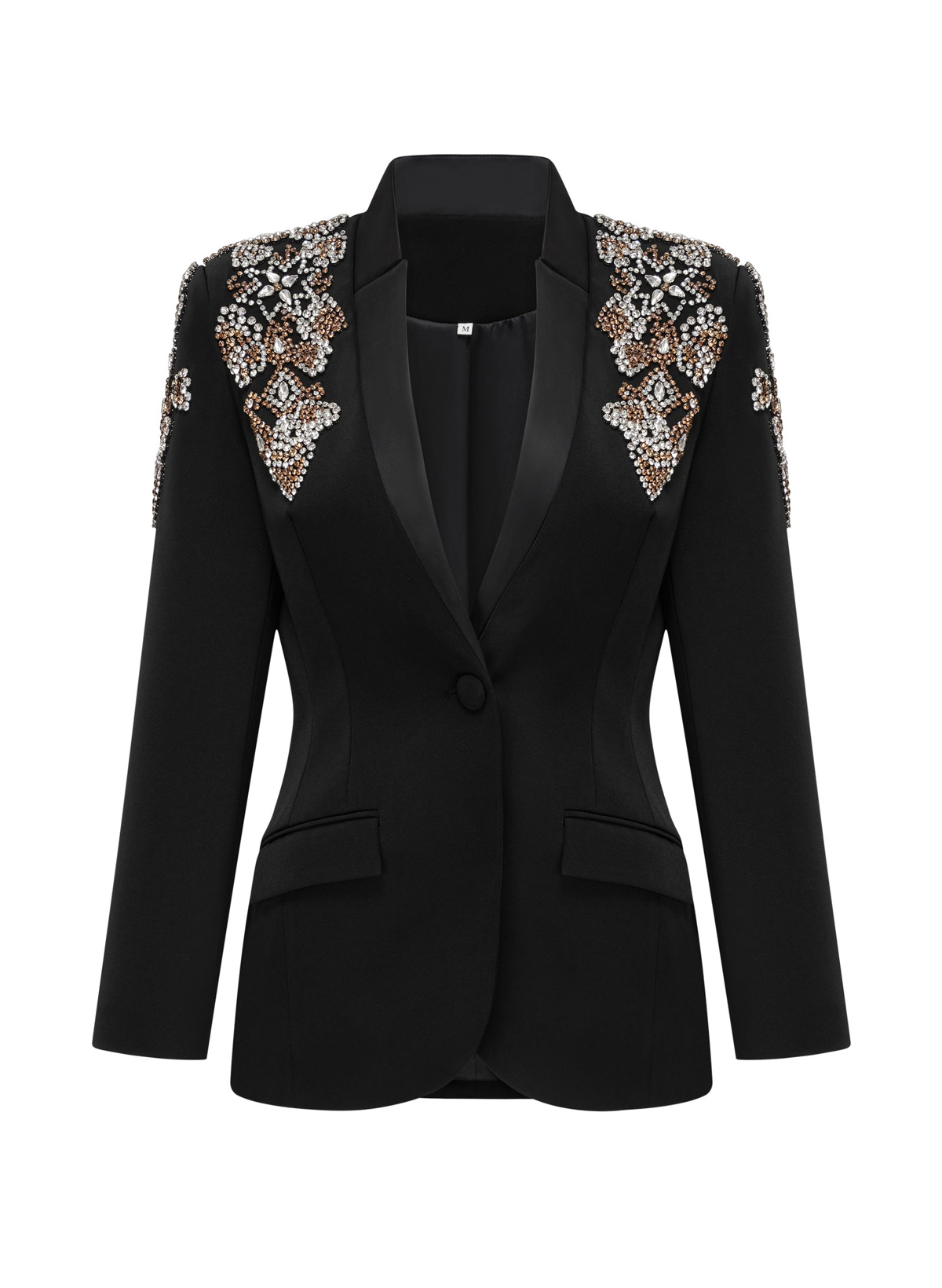 Elegant V-Neck Long Sleeves Floor-Length Italian Satin Evening Pantsuit With Rhinestone