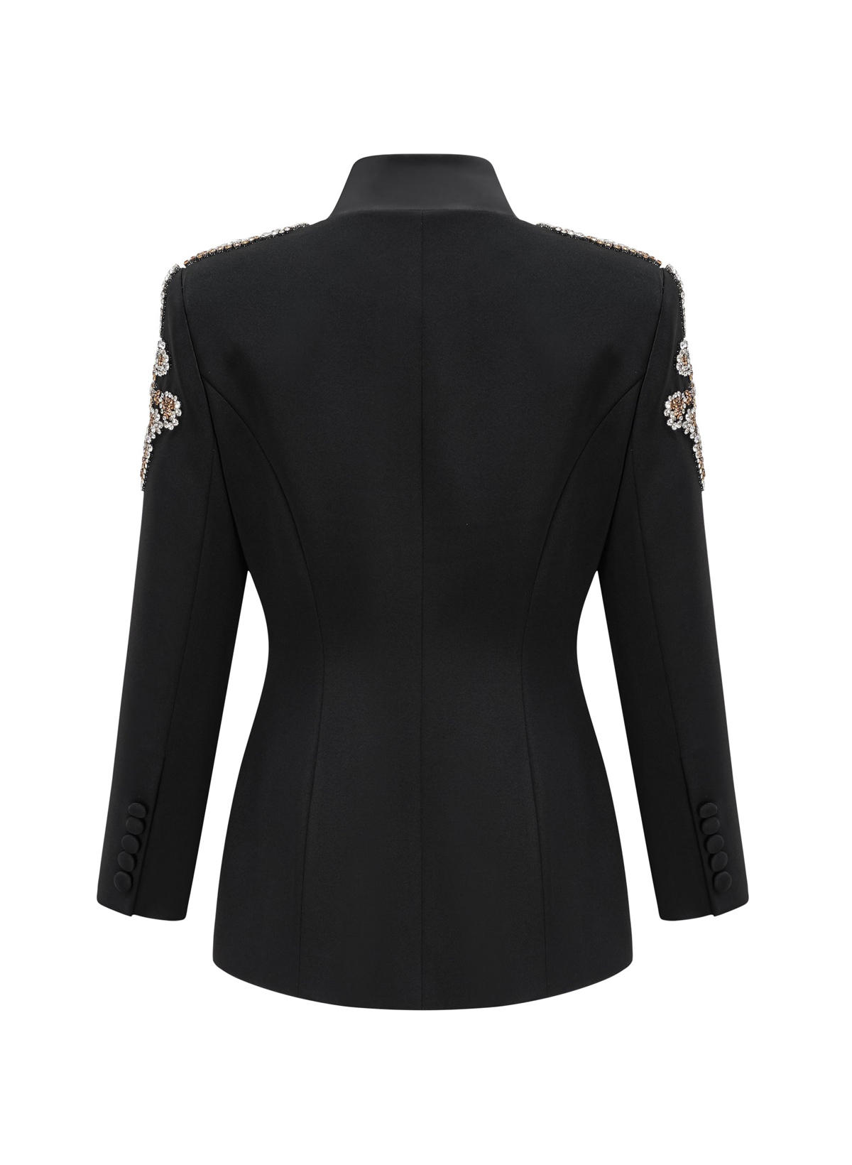 Elegant V-Neck Long Sleeves Floor-Length Italian Satin Evening Pantsuit With Rhinestone