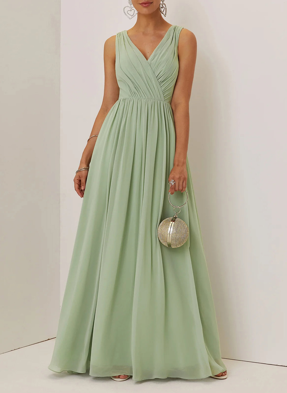 Elegant V-Neck Regular Straps Sleeveless A-Line Floor-Length Chiffon Evening Dresses With Lace Back