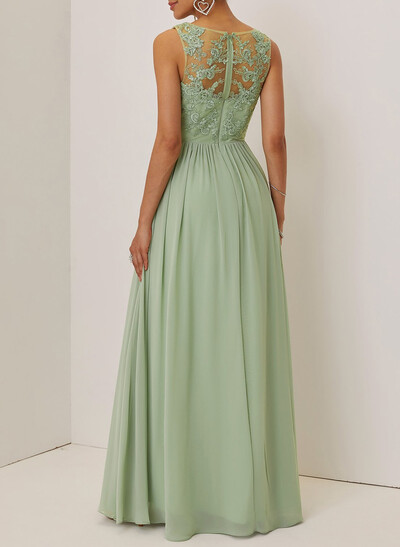 Elegant V-Neck Regular Straps Sleeveless A-Line Floor-Length Chiffon Evening Dresses With Lace Back