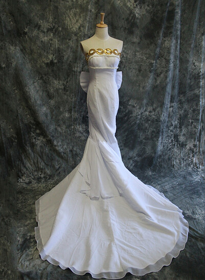 Elegant Strapless Sleeveless Mermaid Sweep Train Chiffon Evening Dresses With Bow(s)/Beading